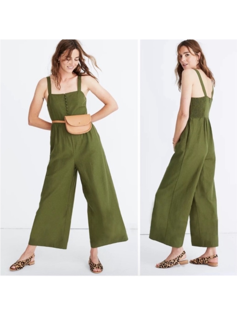 Madewell Linen Green Button Down Jumpsuit Size 4